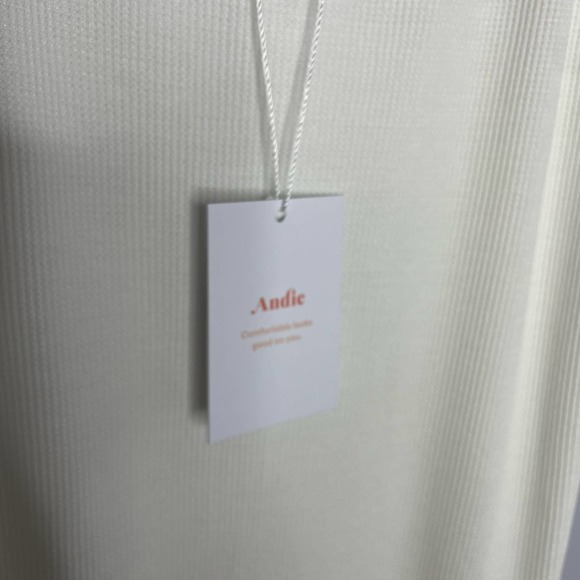 Andie Waffle Knit The Slip Midi Dress in White Bamboo Rayon Lounge Large - Picture 11 of 12